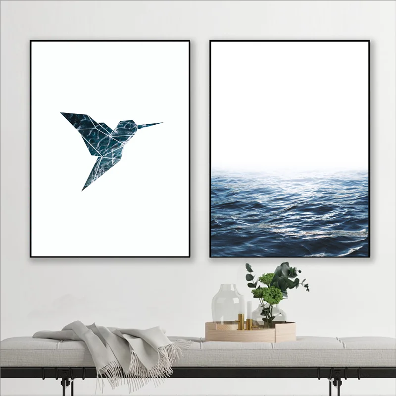 Синий океан Wall Art Холст Картина море фотографии волн для дома Nordic Морской Декор