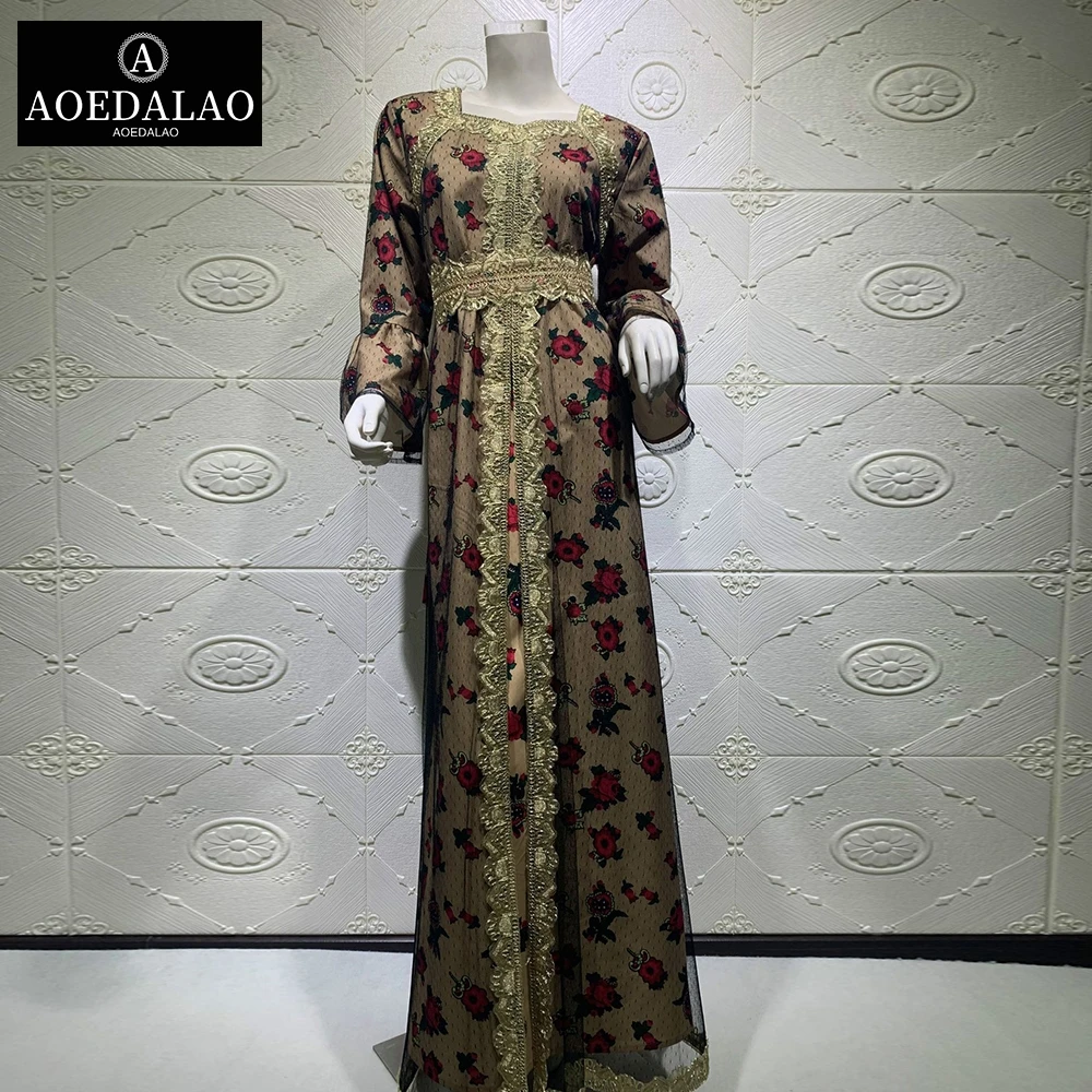 Вышивка Jalabiya сетки индийское платье мусульманское Abaya Eid Мубарак Дубай Турецкий