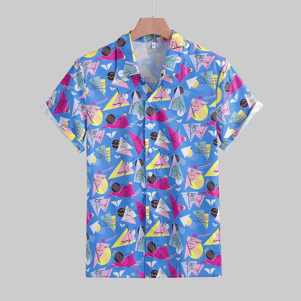 Мужская рубашка с отворотом и принтом летняя мужская Повседневная Свободная