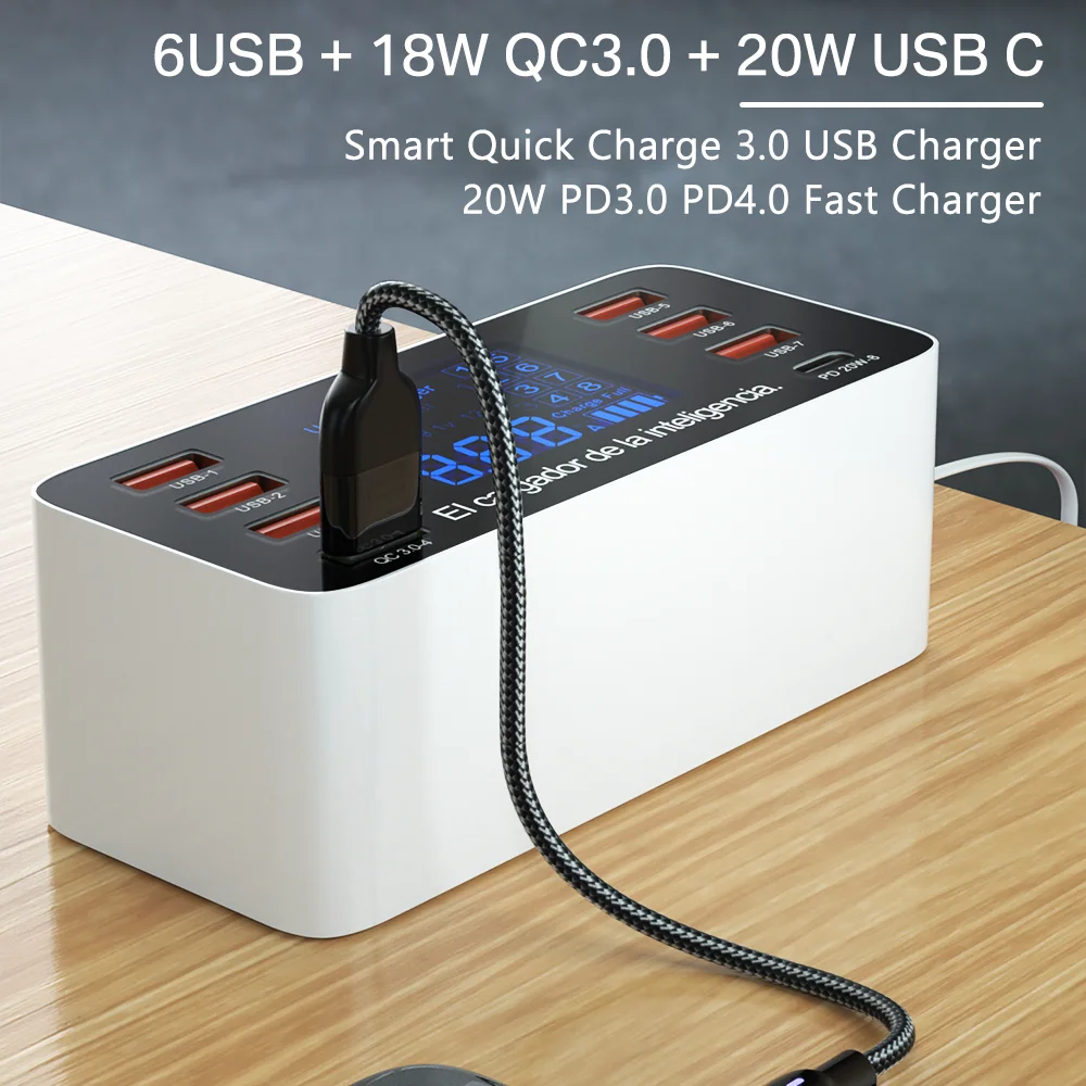 Зарядное устройство USB Type C 60 Вт 8 портов адаптер для быстрой зарядки PD QC 3 0