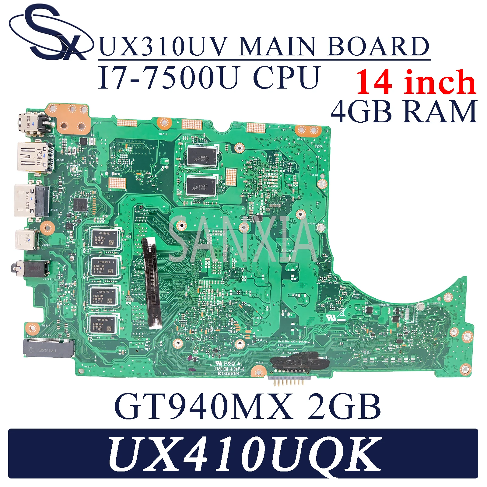 

Материнская плата KEFU UX310UV для ноутбука ASUS UX410UQK (14 дюймов) UX410U UX310U оригинальная материнская плата 4GB-RAM