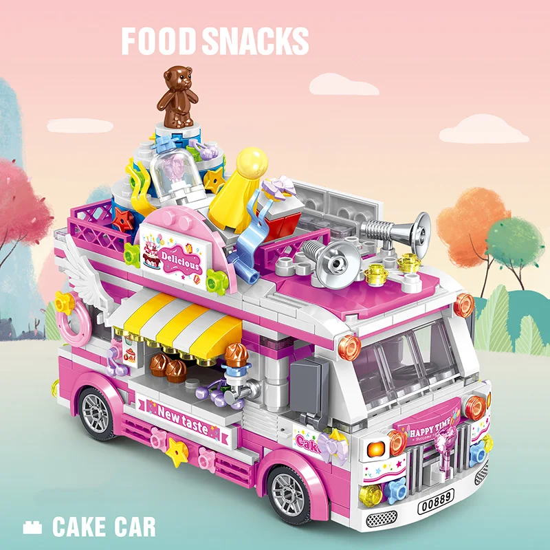 City Food Snacks Car Micro Building Block DIY Fruit Sushi Cart Dessert Trolley Hamburg Ice Cream Truck Mini Bricks Toys Kids | Игрушки и
