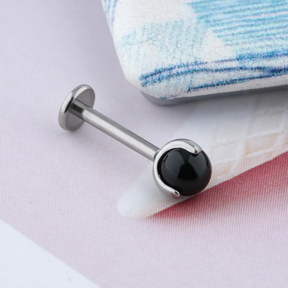 Правый большой имплантат класса титана 18 г Черный агат камни Безрезьбовой губы