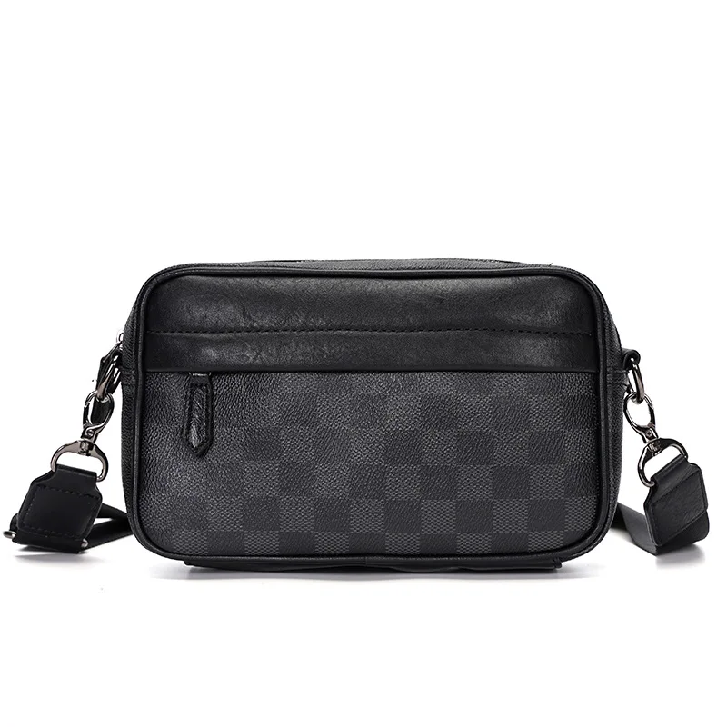 

PU Classic Check Men's Crossbody Bag High Capacity Bags for Men High Quality Leather Bag Messenger Bag Gentleman Fashion 2021