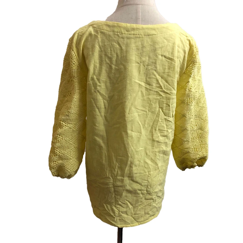 

Women Blouses Summer 2021 Cut Out Three Quarter Sleeve Yellow White Shirts Plus Size Fashion Female Tee Shirts Loose Tops Casual