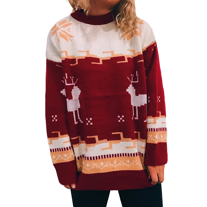 

New Winter Women Christmas Sweaters Pullover Xmas Knitted Tops Casual Long Sleeve Print Elk Deer Jumper Women Clothes