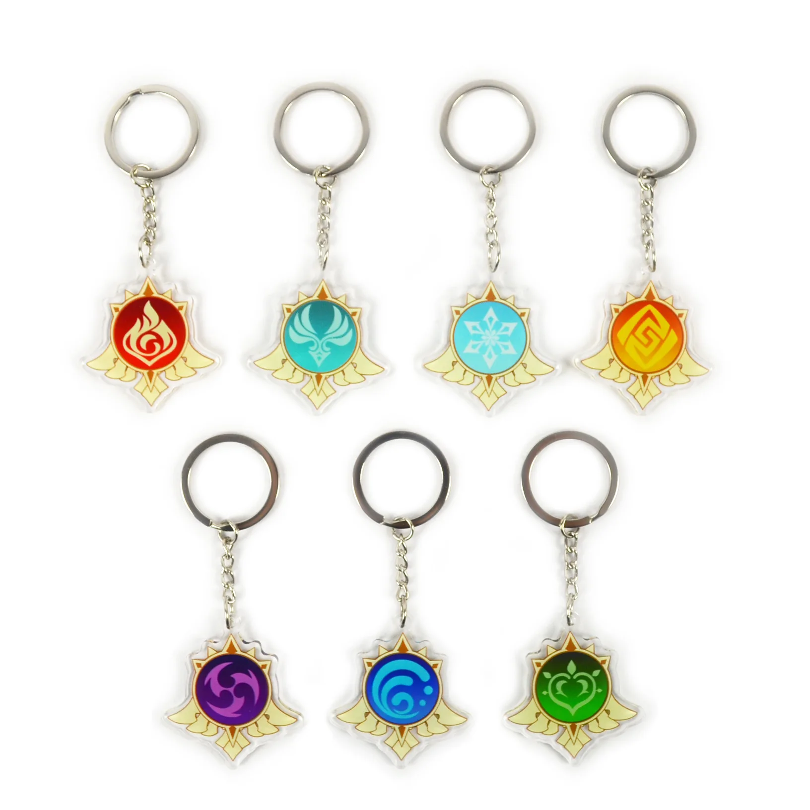 

2021 Genshin Impact Element Acrylic Key Chain Eye Of God 7 Element Weapons Pendant Keychain Valentines Day Gift For Boyfriend