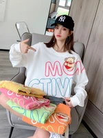 2021 new autumn and winter round neck sweater womens letter printed washed terry korean style top loose womens