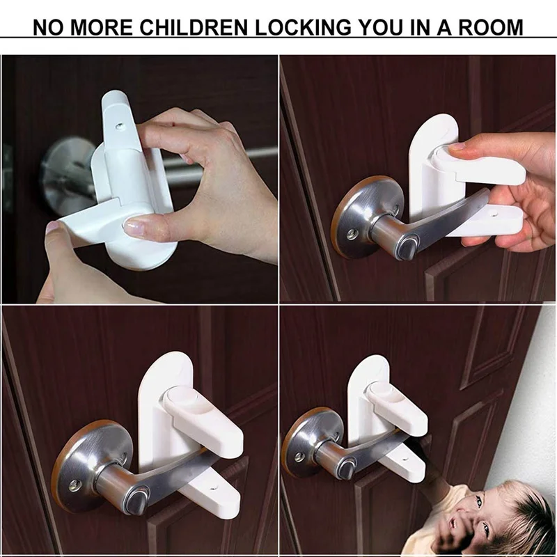

2Pcs/Set Baby Safety Supplies White Anti-Opening Door Handle Lock Convenient Adhesive Lever Lock Children Safety Door Lock