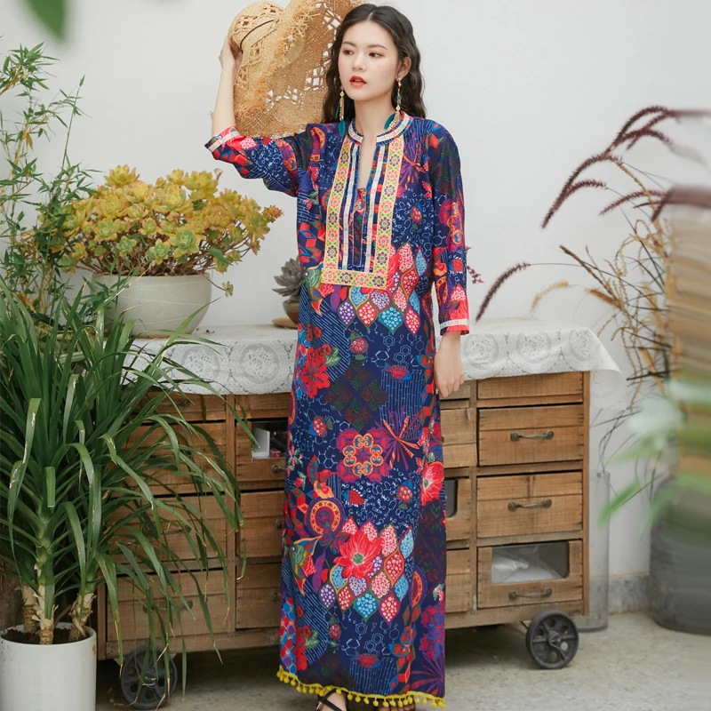 Видео фильм Юньнань Туризм Отдых v-образным вырезом Вышивка богемное платье