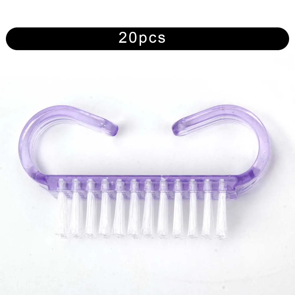 20pcs Bright Purple Чистящая щетка для ногтей маникюр педикюр инструменты Ручка гель удаление для очистки от пыли уход пластик косметика для ногтей кисти для женщин - Цвет: 20pcs Bright Purple