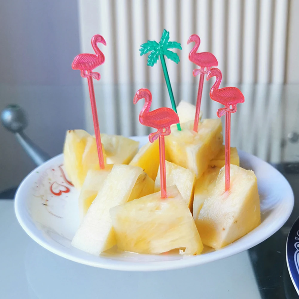 50 шт./лот многоцветные палочки Фламинго Фруктовые шпажки пластиковые десертные