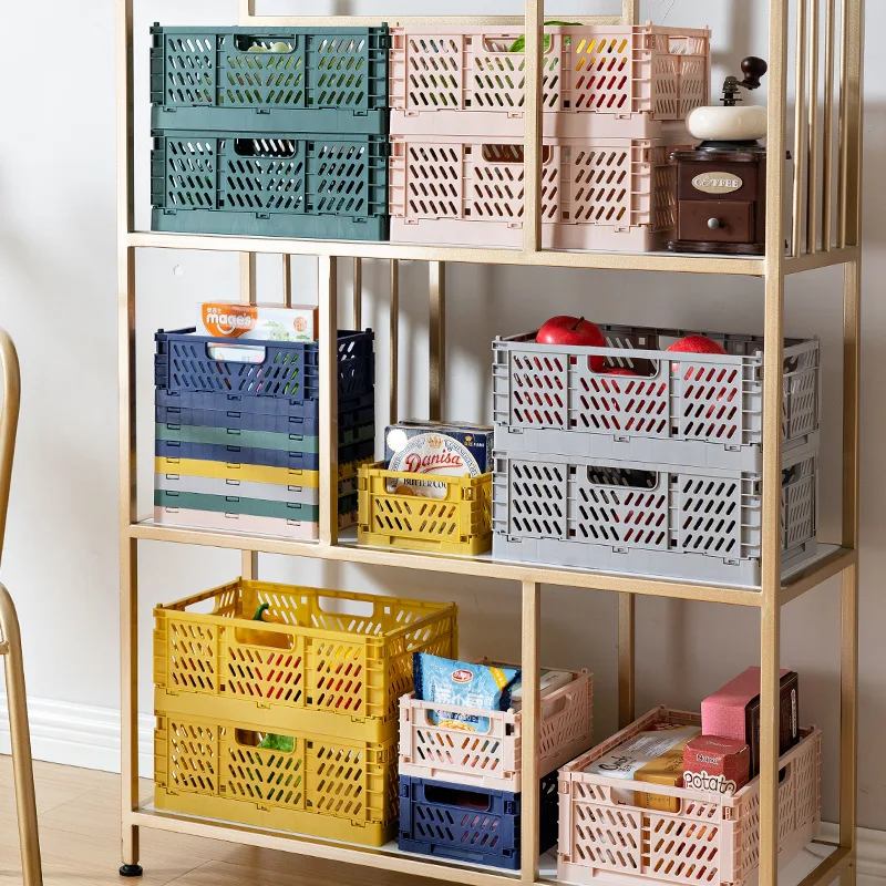 

Folding Plastic Storage Baskets Cute Desktop Book Stationery Toys Snack Storage Box Fruit Basket Cosmetic Sundries Organizer