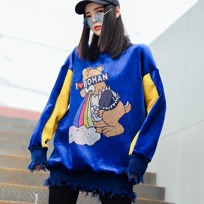 Корейский размера Плюс флисовые теплые пуловеры для женщин High Street мультфильм