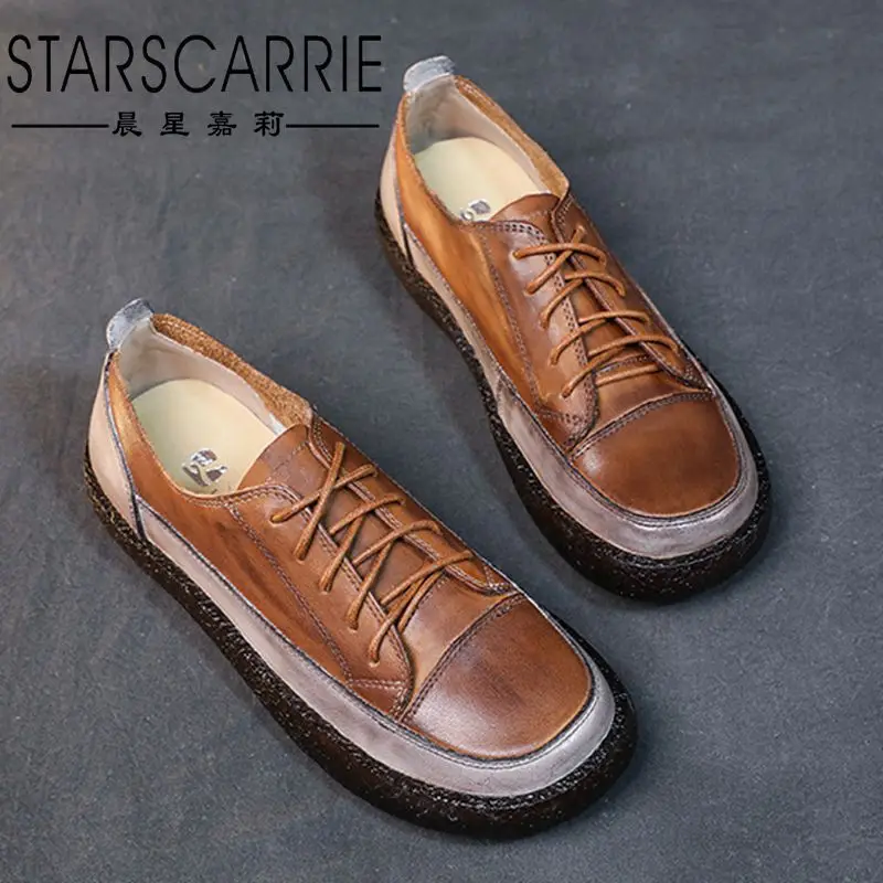 

Женские туфли из мягкой кожи, на плоской подошве, в стиле ретро, на все сезоны, большие размеры 41-43, весна 2021