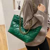 winter big quilted shoulder bags for women pu leather 2021 hit large fashion designer brand tote chain handbags and purses green