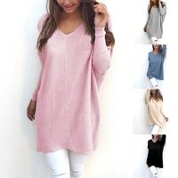autumn spring ladies solid color long sleeve jumper blouse tops v neck sweater pullover with material polyester 6 colors