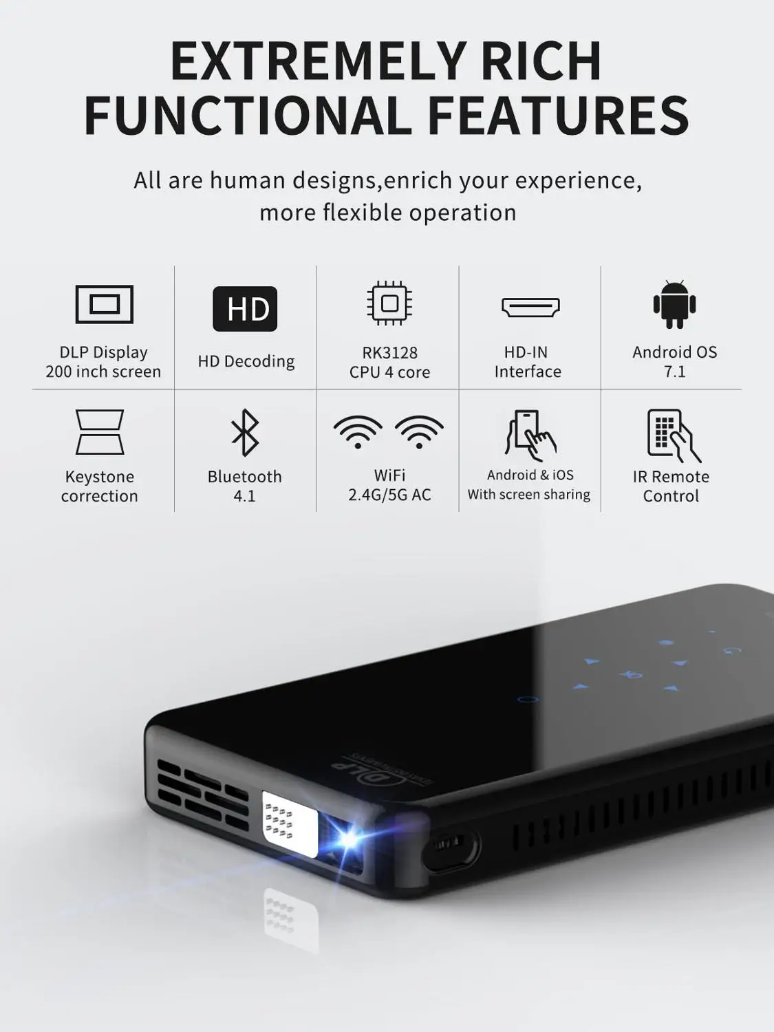 BANWOOD X2 Mini 4K 1080P Full HD проектор DLP Портативный Android 7 1 2 4 г/5G WI-FI Miracast обмена потоковыми