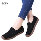 Женские кожаные туфли EOFK, на плоской подошве, с квадратным носком, удобные повседневные осенние туфли без шнуровки