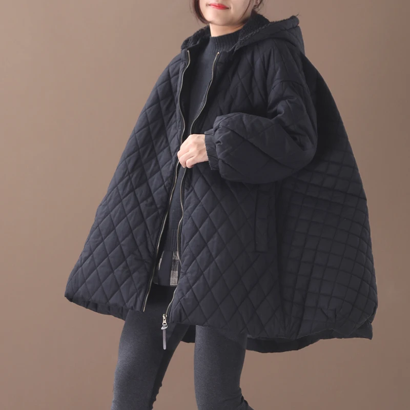 2019 female new winter plus size literary outerwear diamond-shaped fine lamb stitching thick loose cotton coat