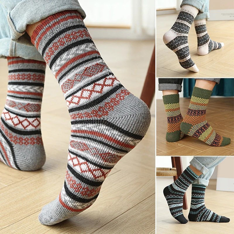 

5 Pairs Casual Men Soft Thick Warm Socks Rabbit Wool Blends Warm Winter Socks Men Retro Style Colorful Breathable