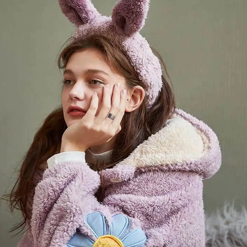 Зимняя фланелевая женская пижама комплект из 2 предметов теплая утолщенная