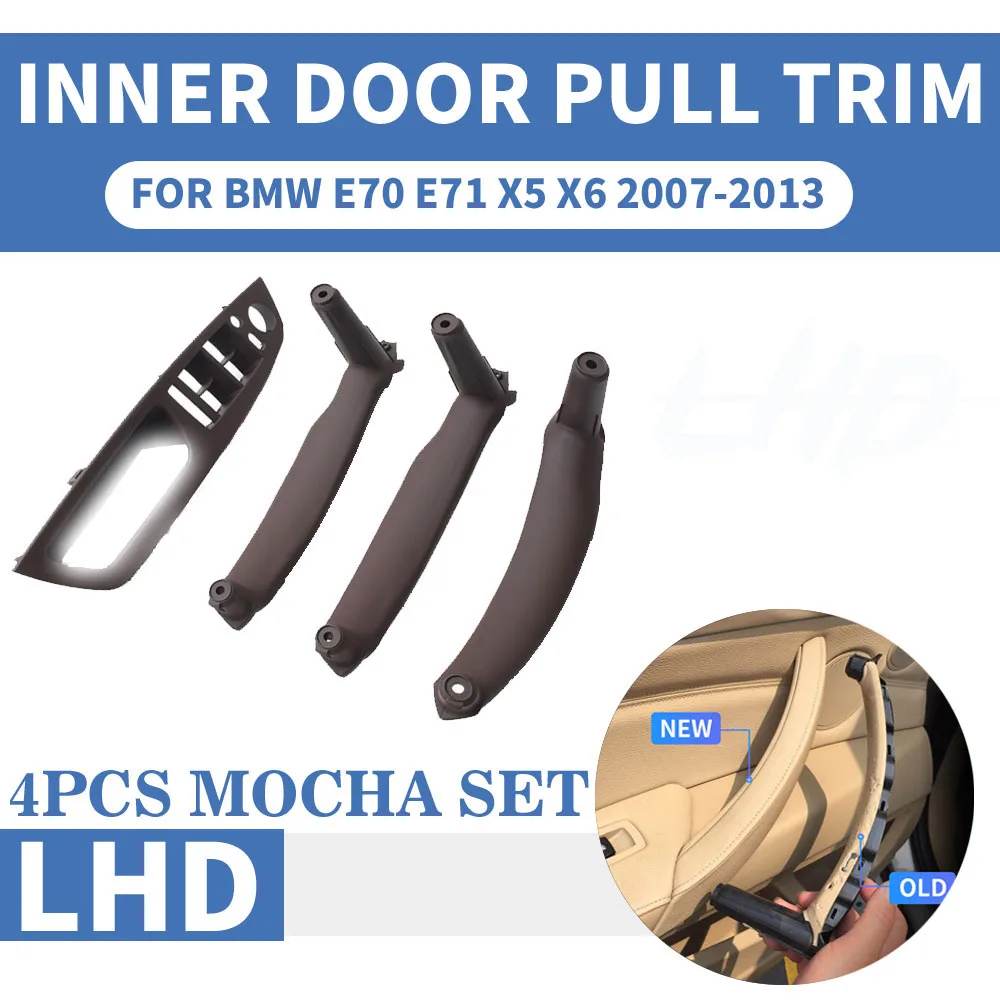 

4 шт./компл. LHD левый руль мокко автомобиль передний/задний левый правый Внутренний дверной вытяжной ручки Накладка для BMW E70 E71 X5 X6