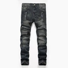 Высококачественные Брендовые брюки для мужчин размера плюс 29-42, длинные джинсы в стиле ретро, мотоциклетные плиссированные джинсы, джинсы на молнии