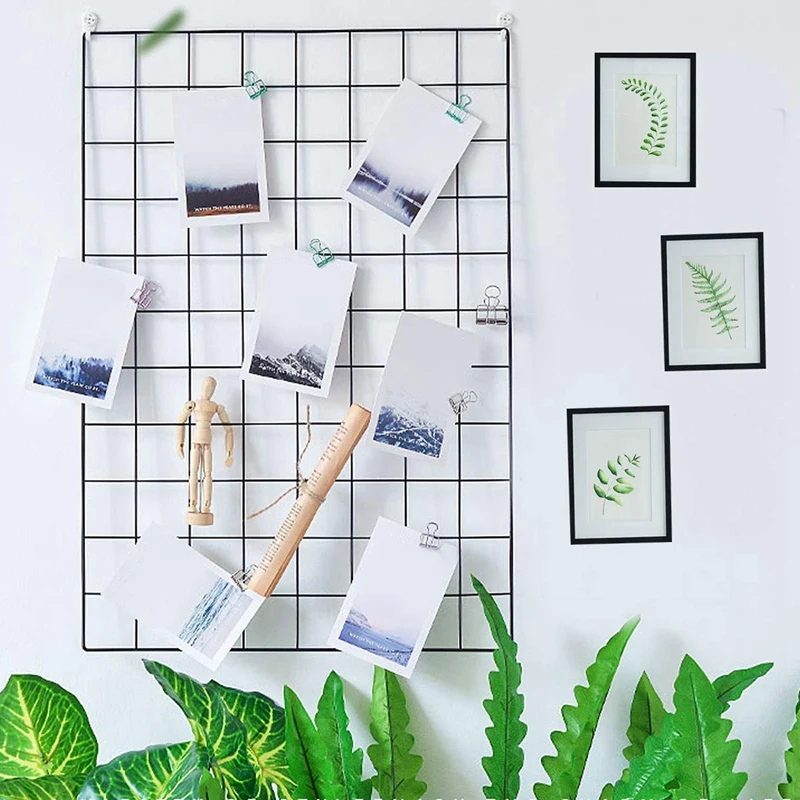 2 Pack Grid Wall Panels Metal Wire Photo Rack Multifunctional Display Organizer for Hanging Picture DIY Decoration (Black with | Дом и сад