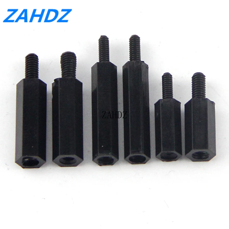 50 шт./лот черный пластиковый нейлоновый M3 с шестигранной колонной отверстием для
