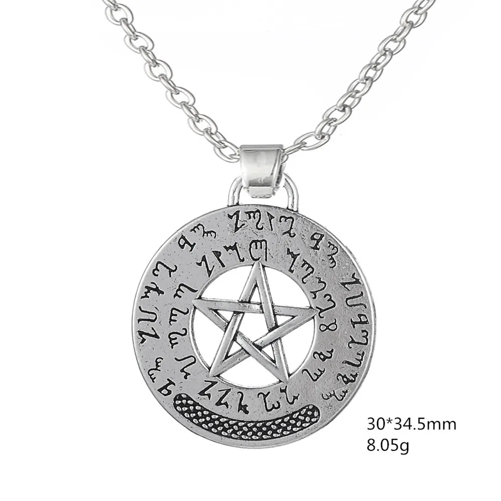 LIKGREAT серебряный цвет Пентакль Пентаграмма круглый кулон языческое ожерелье