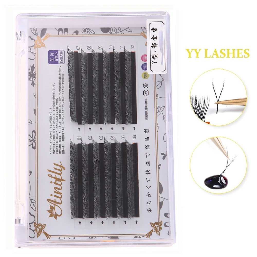 

YY Lashes 0.05/0.07mm C/D Curl Individual Grafting Eyelashes Extensions Y Shape Premade Volume Fans Eyelash Tools Faux Mink Lash
