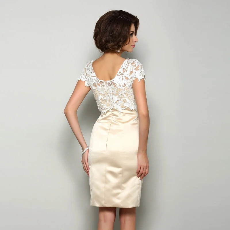 

With Jacket Mother Of The Bride Dresses Sheath Knee Length Satin Lace Plus Size Short Groom Mother Dresses For Weddings