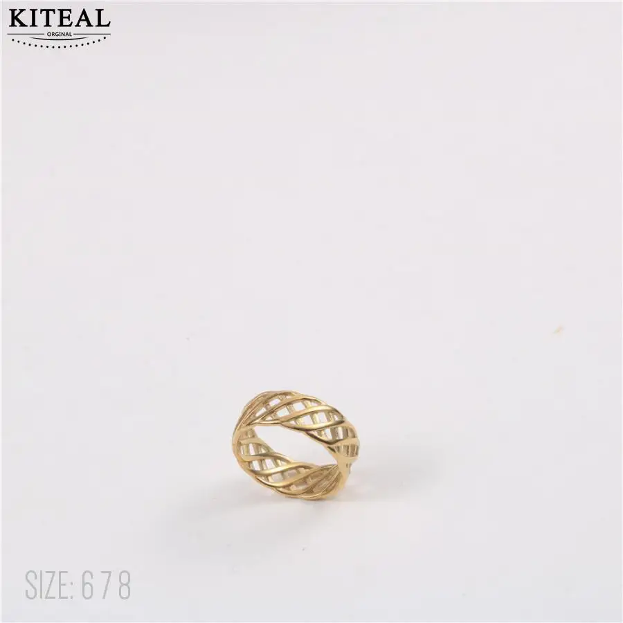 

KITEAL Best Gift Gold Vermeil size 6 7 8 Girl rings for women 2020 Metal Hollowing ring men Jewelry for women