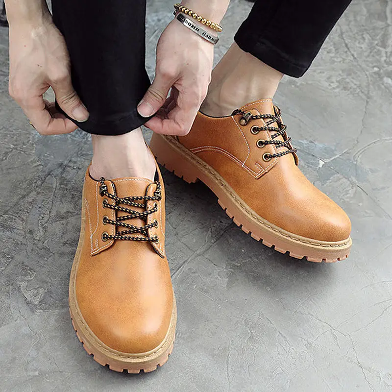 

New Yellow Men's Casual Shoes Vintage Oxford Tooling Shoes Men Comfortable Lace Up Leather Work Safety Shoes zapatos de hombre