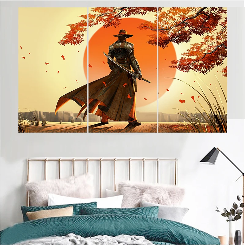 Картины с золотым солнцем Самураем и мечом домашний декор портретная Картина на