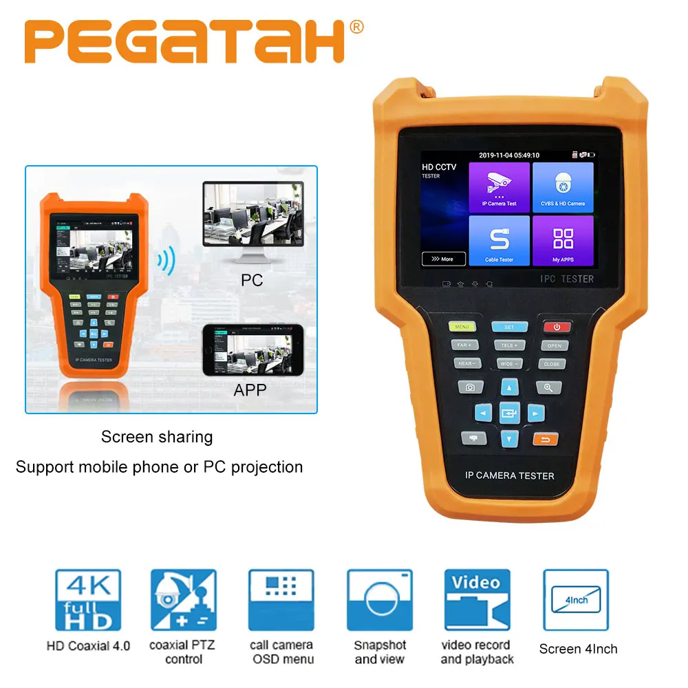 

4 inch HD CCTV tester ip camera ipc poe tester monitor testers for CCTV Video Camera tester monitor 4K TDR cable POE with HDMI
