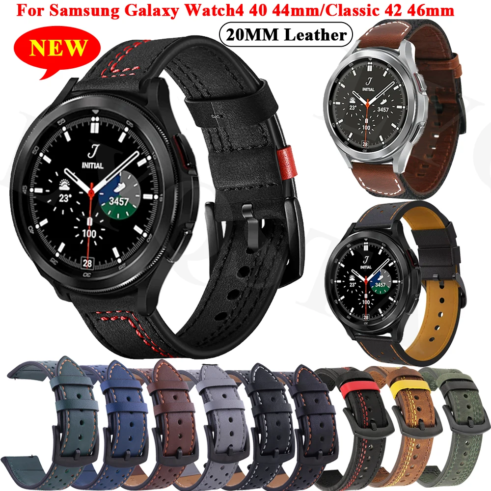 

Ремешок кожаный для наручных часов, оригинальный браслет для Samsung Galaxy Watch 4 40 44 мм/Watch 4 Classic 42 46 мм, 20 мм