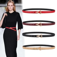 luxury genuine leather thin triangle belts for women dress party cowhide knot belt gold alloy buckle waistband jeans female gift