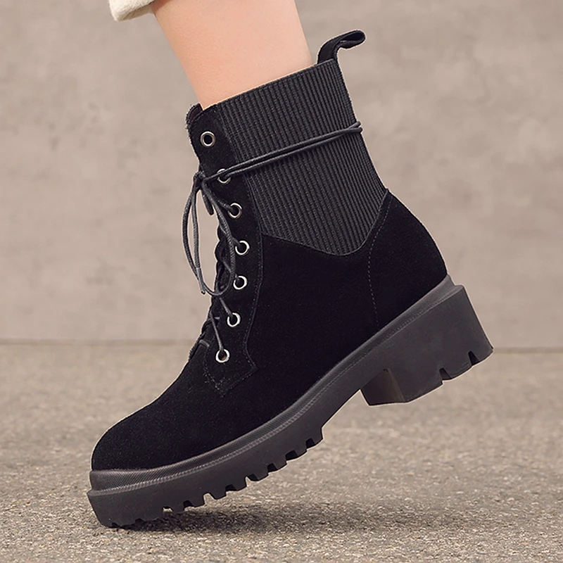 Новинка зимние женские ботильоны из натуральной кожи теплые плюшевые ботинки на