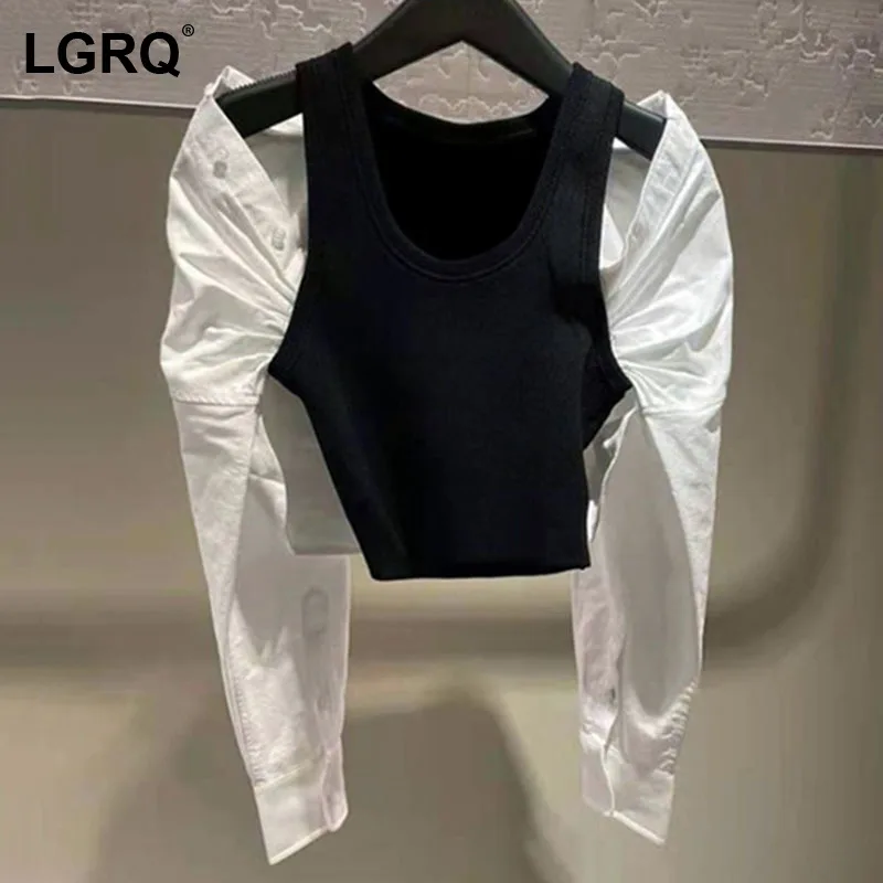 

Женская блузка без бретелек [LGRQ], белая Свободная блузка с отложным воротником и длинным рукавом, модная трендовая рубашка, весна-осень 2021, ...