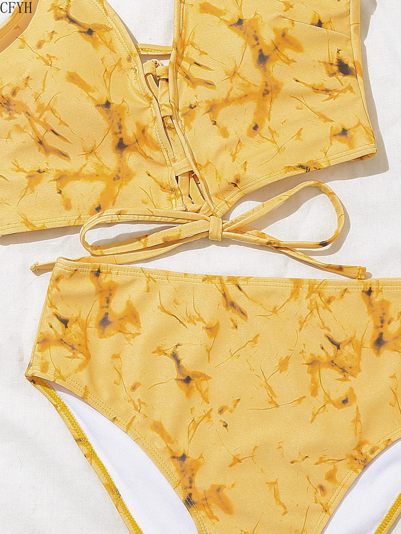 

Women Tie-dyed Print Bandage Push-Up Padded Bra Bikini Set Swimwer High Waisted Swimsuit Biquini Feminino 2020 Lace Up Bikini