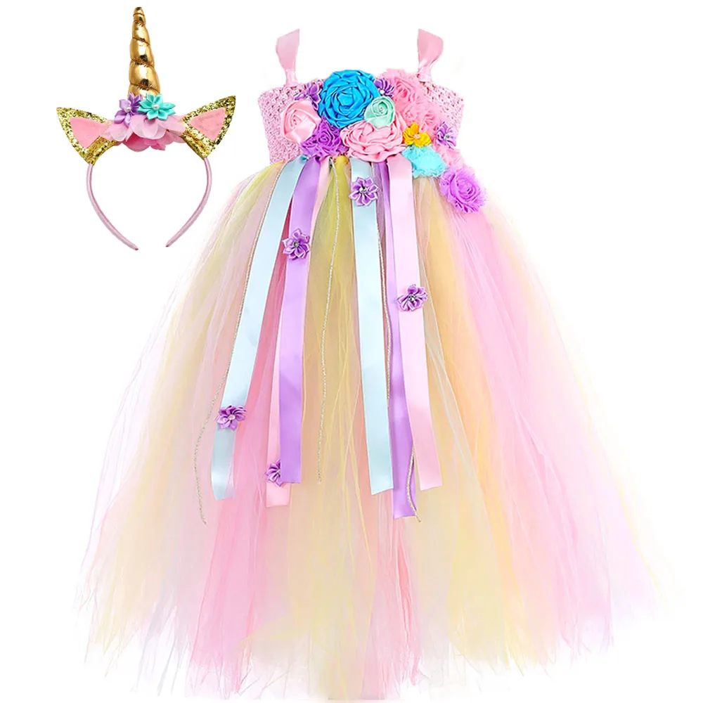 Платье-пачка для девочек Bustle с единорогом милые яркие цветы платье дня рождения