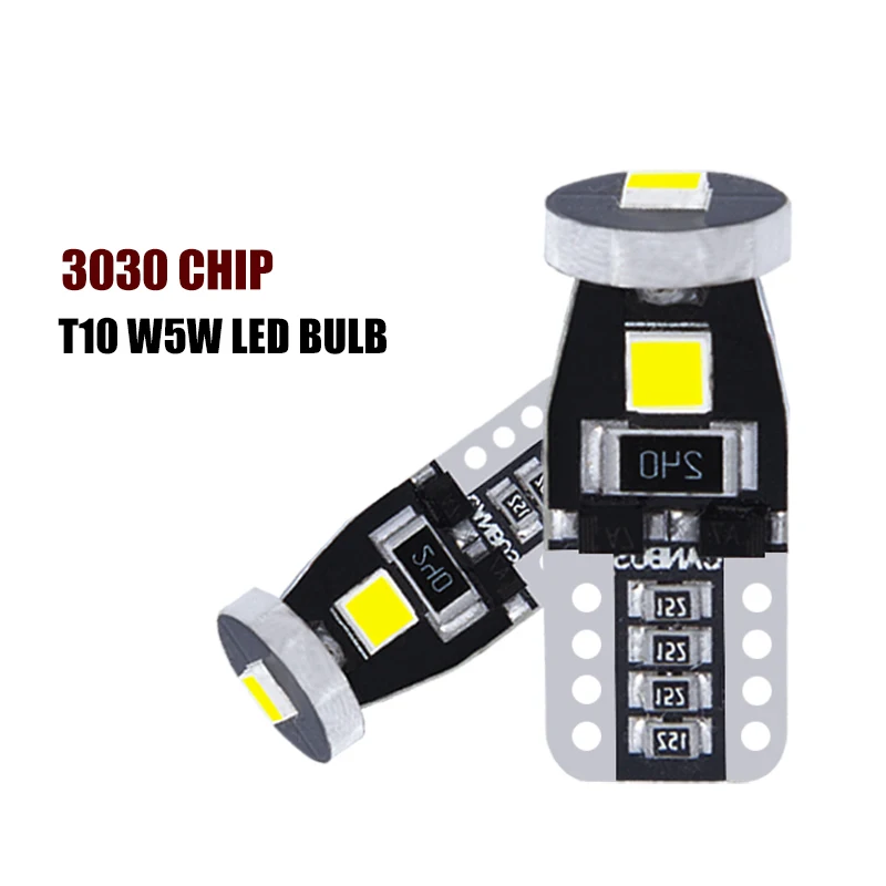 

2 шт., светодиодные лампы T10, W5W, 3030 чипов, 3SMD, 12 В