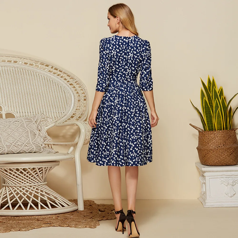 

Dresses for Women 2021 Autumn and WinterChiffon dress Cross-Border Women's Clothing Vintage Floral Elegant Dress