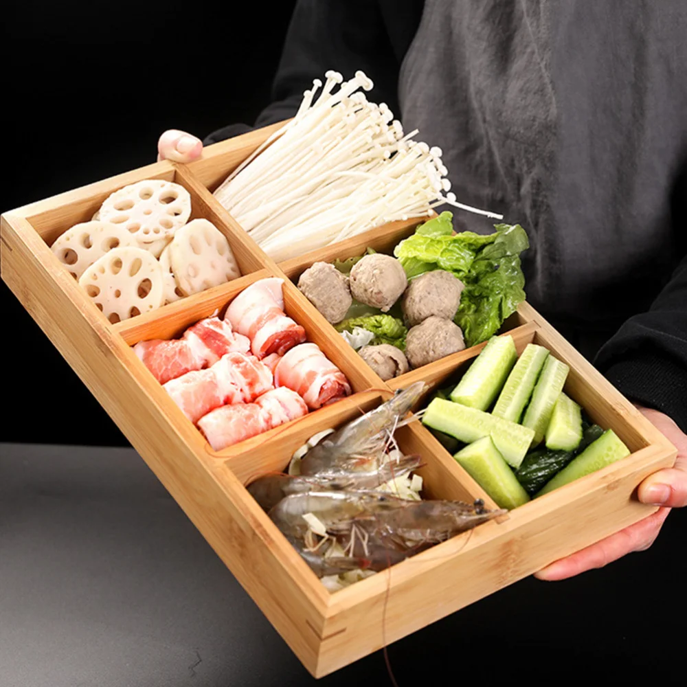 

1Pc Hot Pot Food Plate Compartmented Food Container Vegetable Tray Fruit Dish