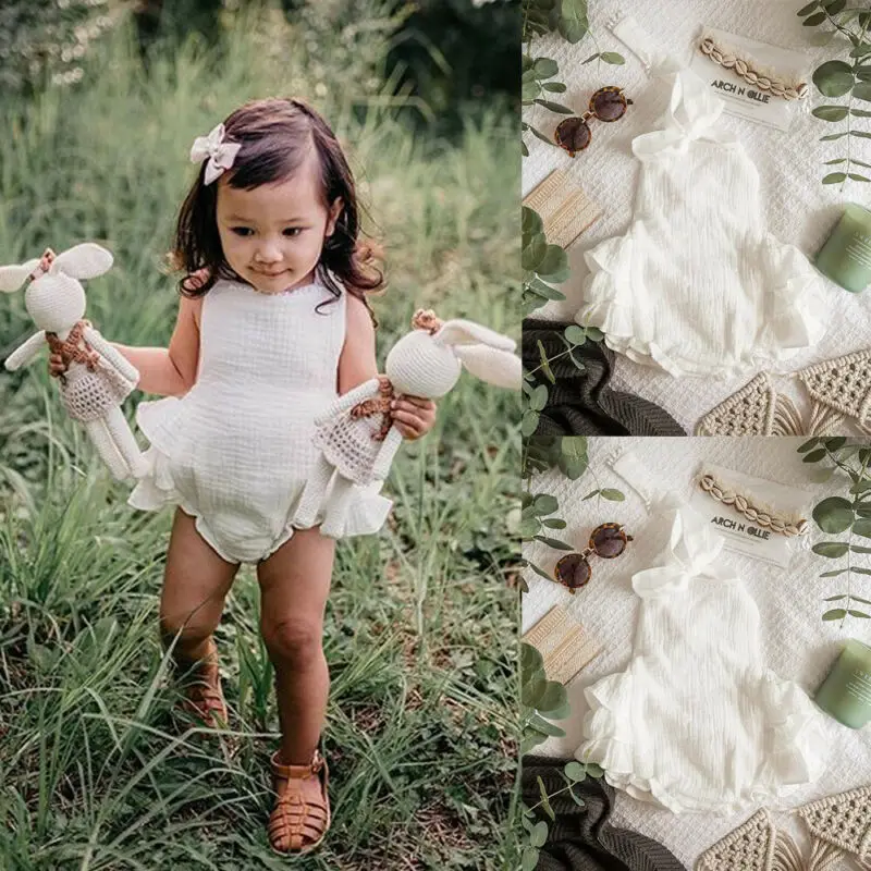 Комбинезон детский без рукавов с открытой спиной на шнуровке белый | Детская