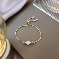 new trendy korean bracelet for women simple fashion metal gold color drawstring adjustable round opal bracelets jewelry
