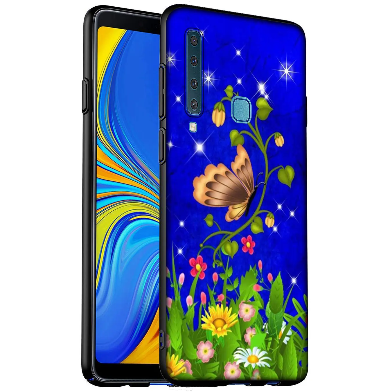 Butterfly Blue flower Luxury rose Soft Silicone Phone Case for Samsung Galaxy A6 A7 A8 A9 2018 A3 A5 2016 2017 Note 9 8 10 Plus |