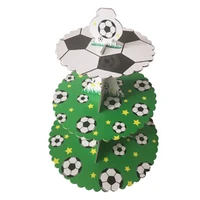 1setlot boys favors 3 tier football cupcake holder baby shower paperboard soccer ball cake stand happy birthday party supplies